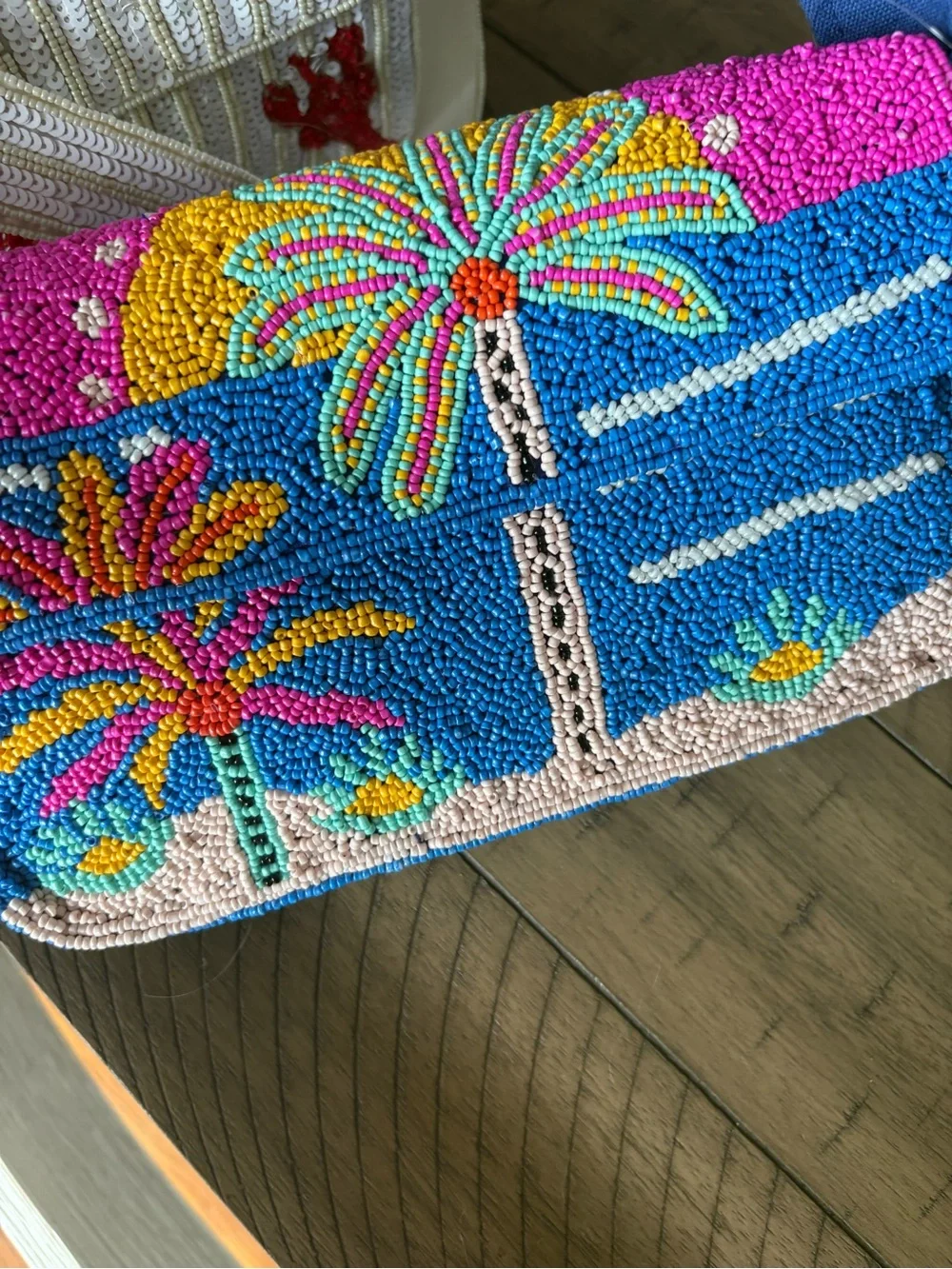 Beaded Palm Tree Clutch - Multicolor